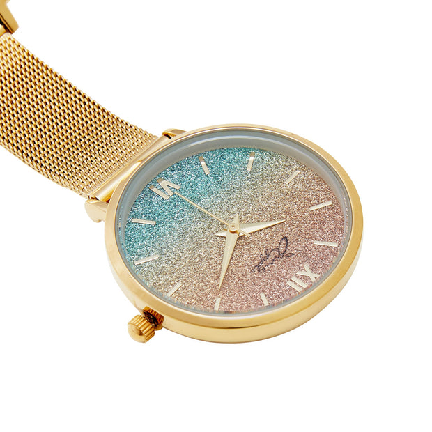 Aurora Glitter Rainbow/Gold Mesh Fob 35