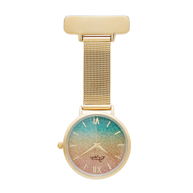 Aurora Glitter Rainbow/Gold Mesh Fob 35