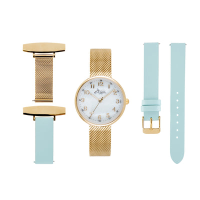 Venus Interchangeable/Mother Of Pearl/Gold Mesh/Blue Leather