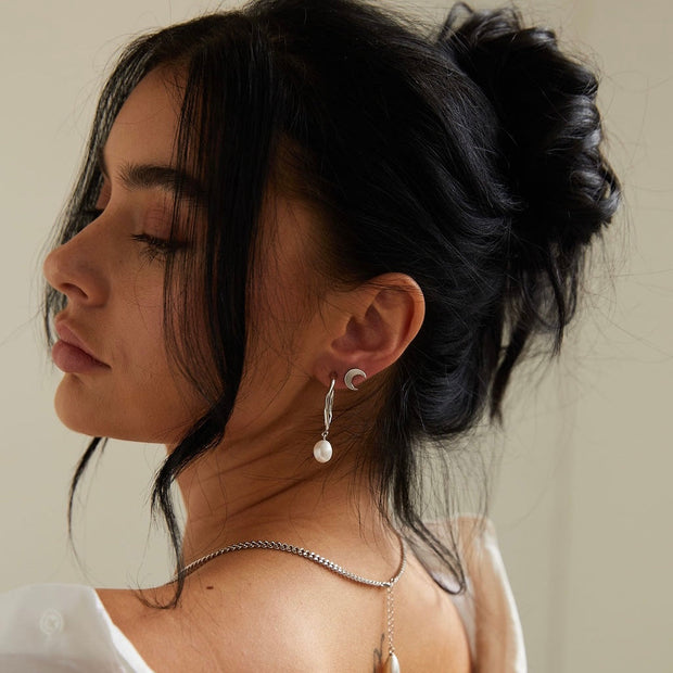 Luna Moon Silver Stud Earrings