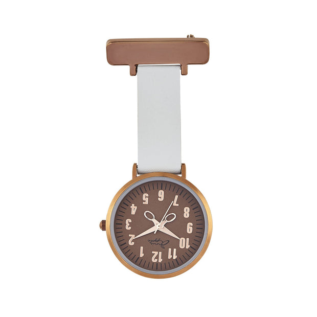 Rose Gold/Brown/Grey Leather Nurse Fob Watch
