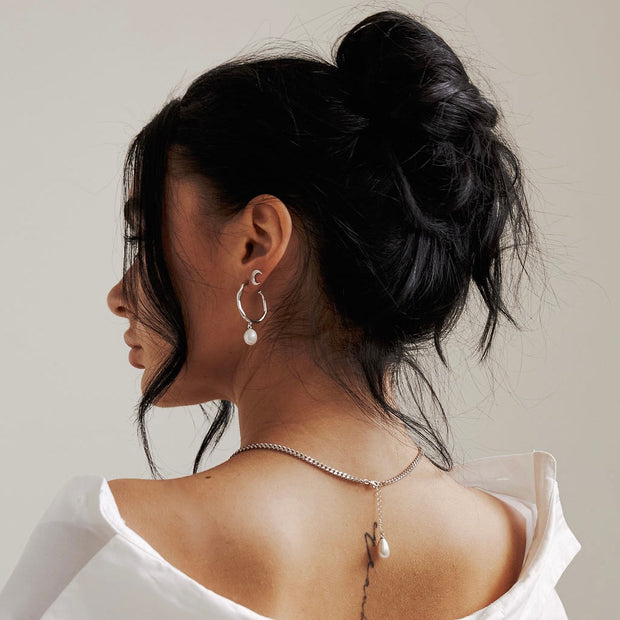 Odette Molten Pearl Silver Hoop Earrings