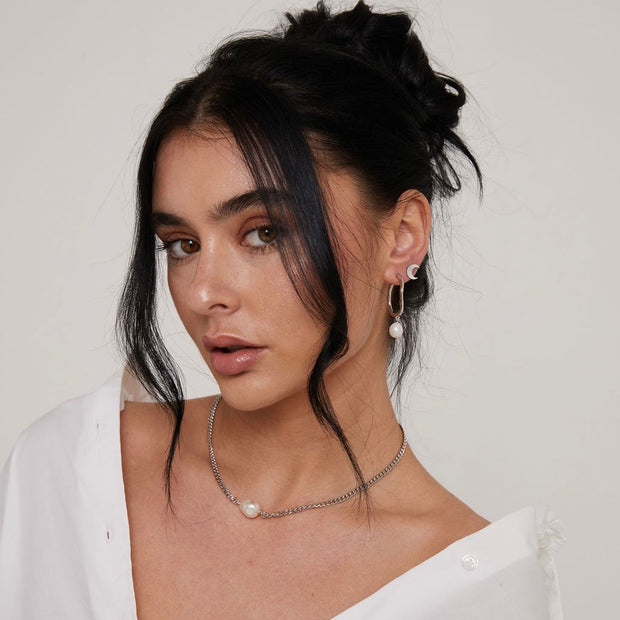 Odette Molten Pearl Silver Hoop Earrings