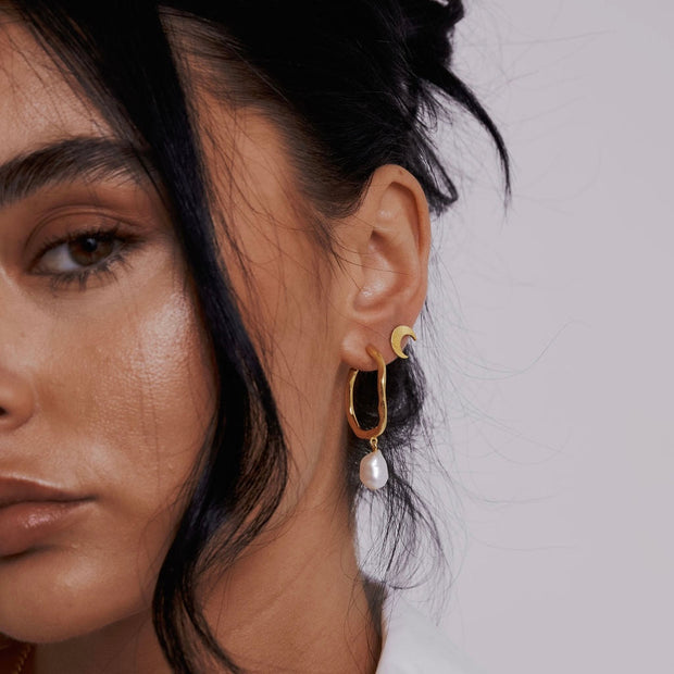 Luna Moon Gold Stud Earrings