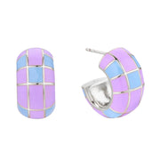 Groove Chunky Lilac/Blue Enamel Hoop Earrings