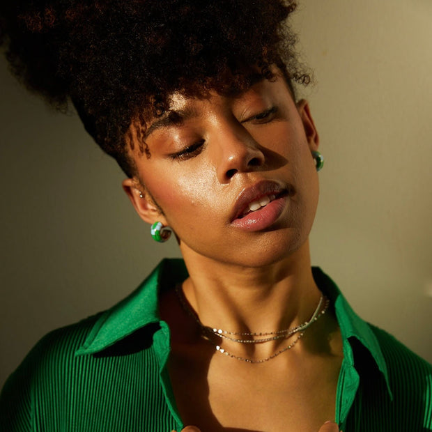 Groove Chunky Blue Green Enamel Hoop Earrings