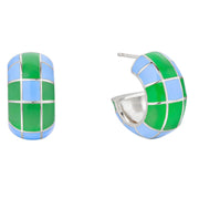 Groove Chunky Blue Green Enamel Hoop Earrings