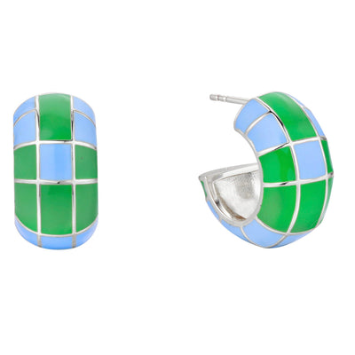 Groove Chunky Blue Green Enamel Hoop Earrings