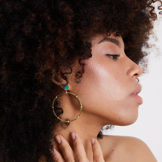 Stellar Malachite Gold Hoop Earrings