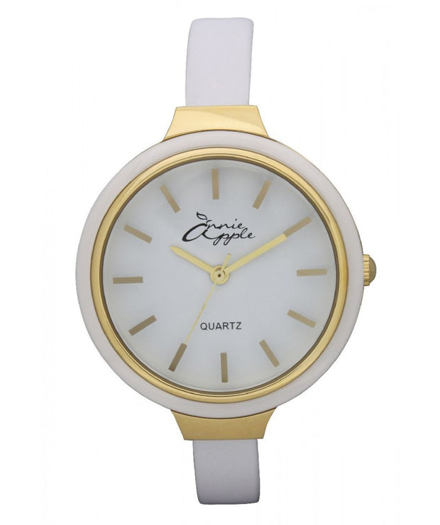 Annie Apple Simplicity Gold and White Watch Ladies