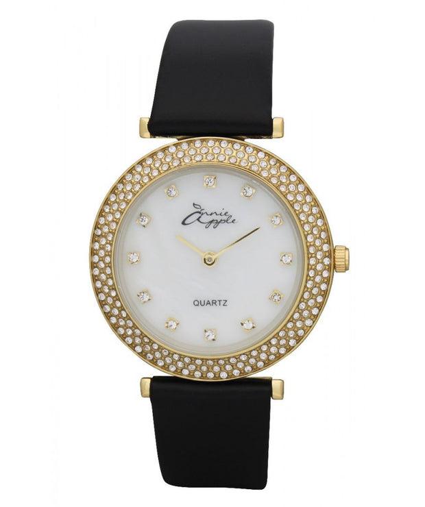 Annie Apple Mother Of Pearl Gold and Black Watch Ladies