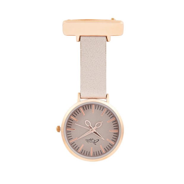 Annie Apple Grey Leather, Rose Gold and Bronze Nurse Fob Watch Ladies