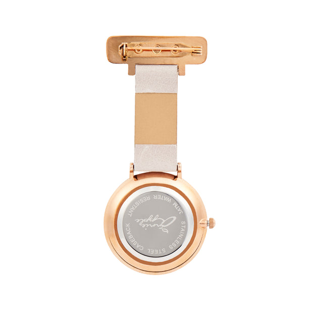 Annie Apple Grey Leather, Rose Gold and Bronze Nurse Fob Watch Ladies