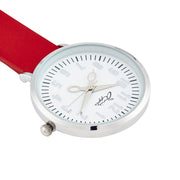 Annie Apple Red Leather and Silver Nurse Fob Watch Ladies