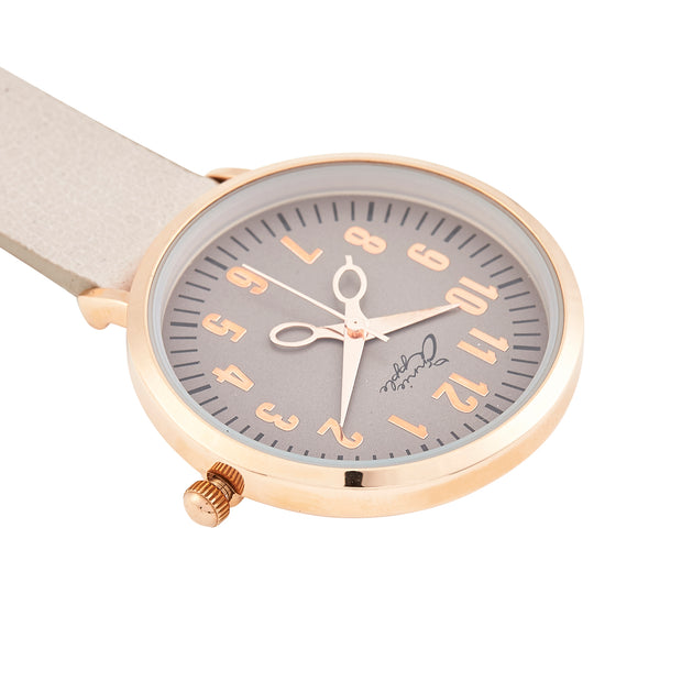 Annie Apple Grey Leather, Bronze and Rose Gold Nurse Fob Watch Ladies