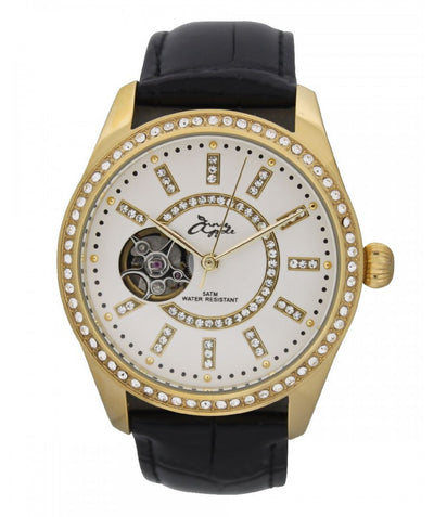 Annie Apple Eternity Swarovski Gold and Black Automatic Watch Ladies