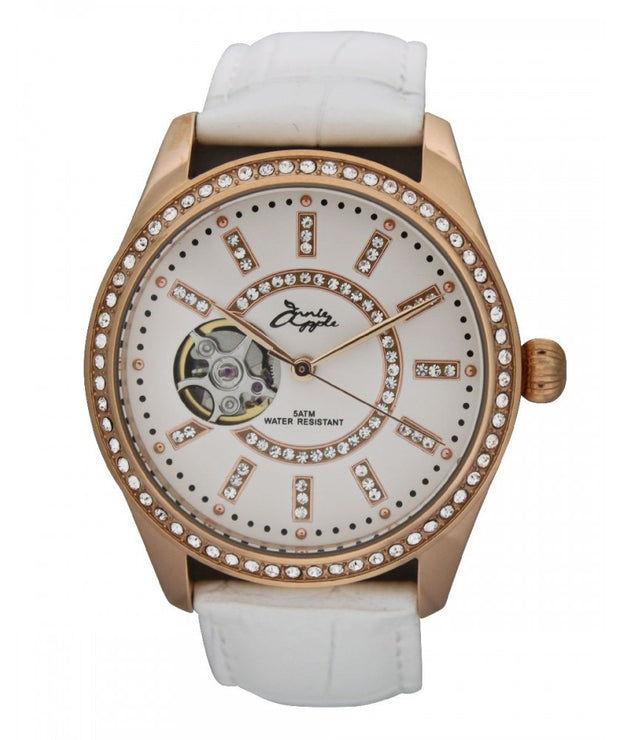 Annie Apple Eternity Swarovski Rose Gold and White Automatic Watch Ladies