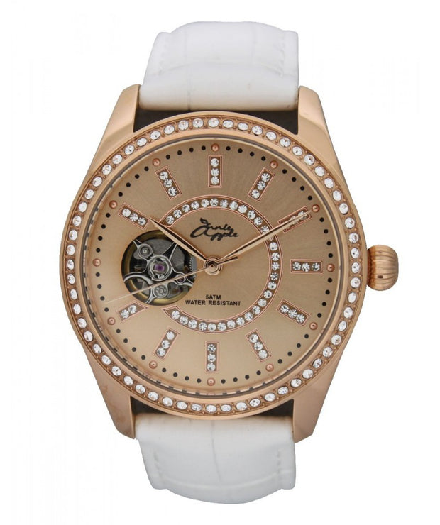 Annie Apple Eternity Swarovski Rose Gold and White Automatic Watch Ladies