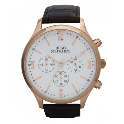 Hugo Schwarze Cassius Rose Gold, White and Brown Chronograph Watch Mens