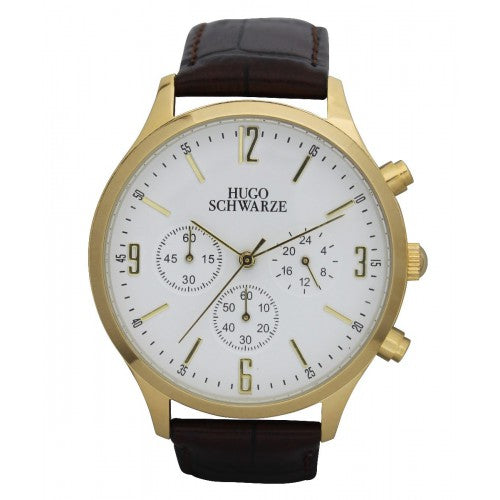Hugo Schwarze Cassius Gold, White and Brown Chronograph Watch Mens