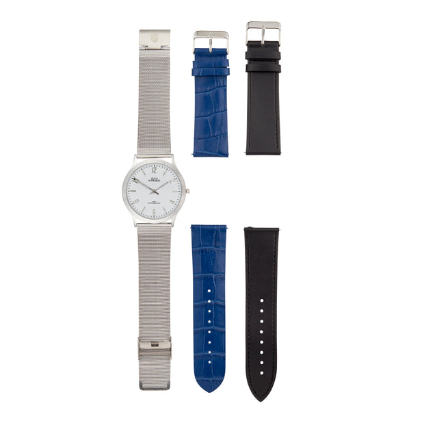 Hugo Schwarze Theodore Silver, Blue and Black Slim Interchangeable Watch Mens