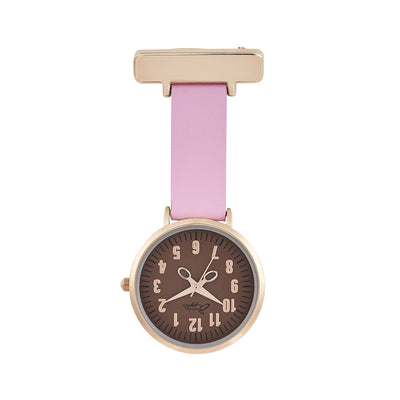Annie Apple Pink Leather, Brown and Rose Gold Nurse Fob Watch Ladies