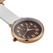 Annie Apple Grey Leather, Brown and Rose Gold Nurse Fob Watch Ladies