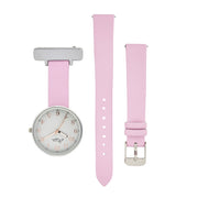 Annie Apple Empress Interchangeable Silver, Pink Leather Wrist to Nurse Watch Ladies